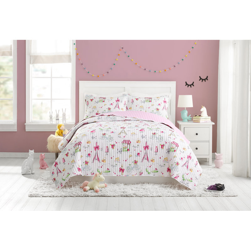 Pretty in Paris Pink Microfiber Twin Quilt Set