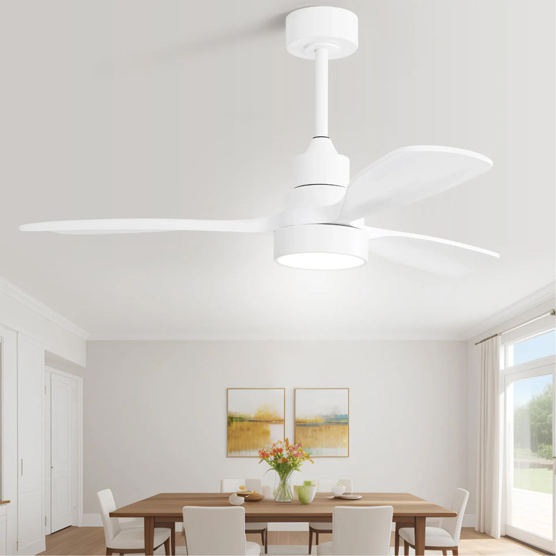 Ventilateur de plafond 48 pouces avec 3 pales en bois massif et télécommande pour salon, Naturel
