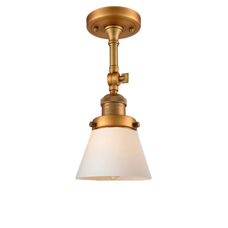 Hardie Glass Semi Flush Mount, Matte White Cased, Antique Brass, 13.5" H x 6.25" W x 6.25" D
