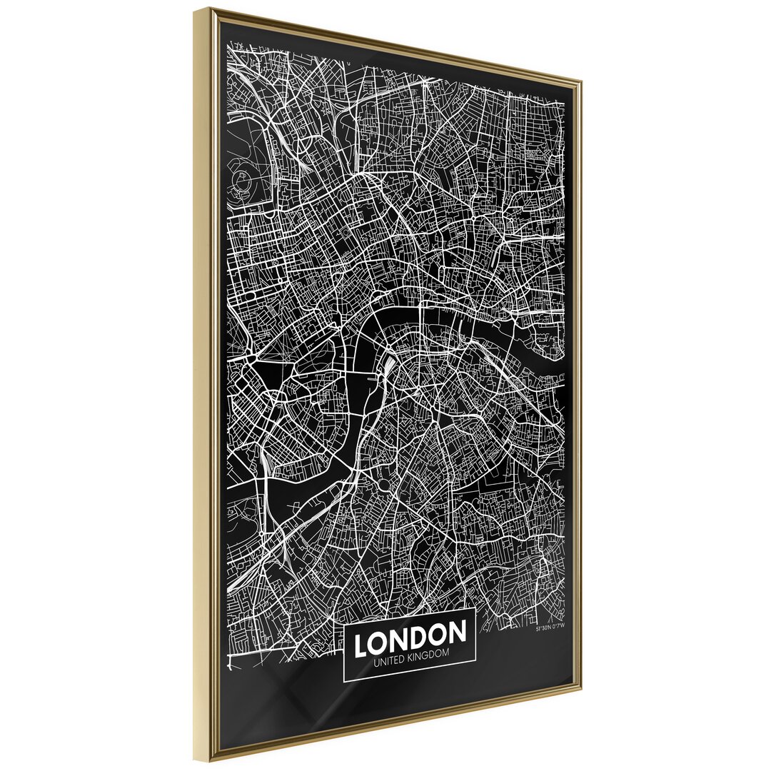 Gerahmtes Poster-Stadtplan: London (Dunkel)