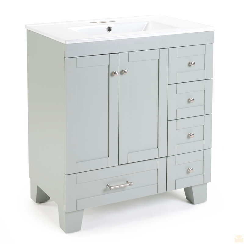 Meuble-lavabo 30 po avec lavabo en céramique - Tiroirs à fermeture en douceur, 30", Gris