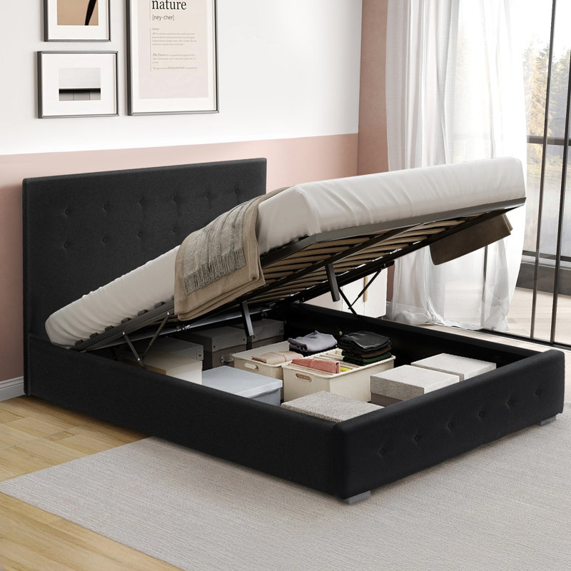 Delvin Upholstered Ottoman Storage Bed, Black, Double (4'6)