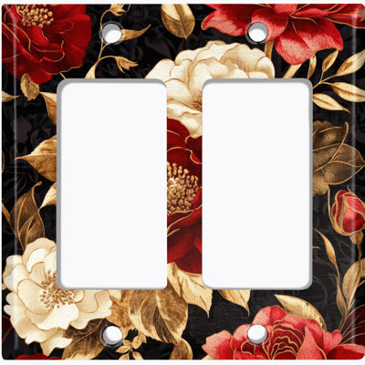 Couvercle de plaque d'interrupteur en métal; Bascule de taille standard US 2 - Fleurs rétro