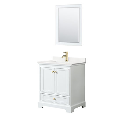 Ensemble de meuble-lavabo autoportant simple Deborah avec plateau en quartz et miroir
