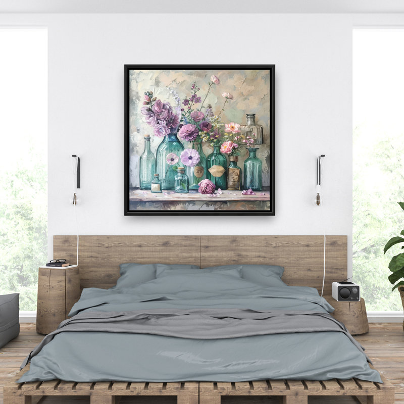 Bottles - Blue Framed Canvas Art for Home Decor | Stylish Decor