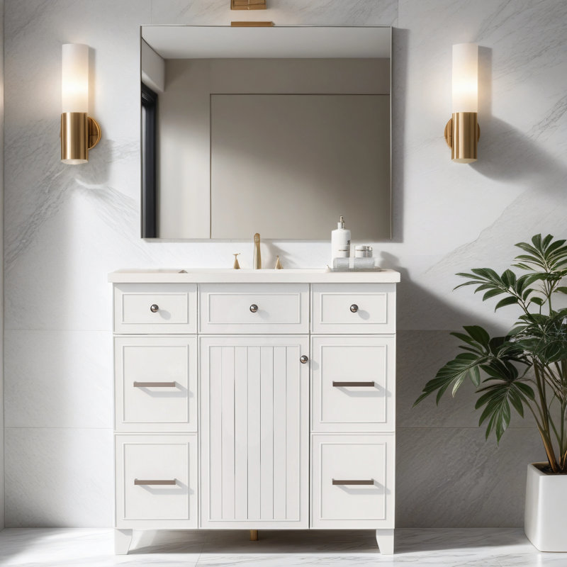 Base de meuble-lavabo simple 35,42 po Nylayah en blanc seulement