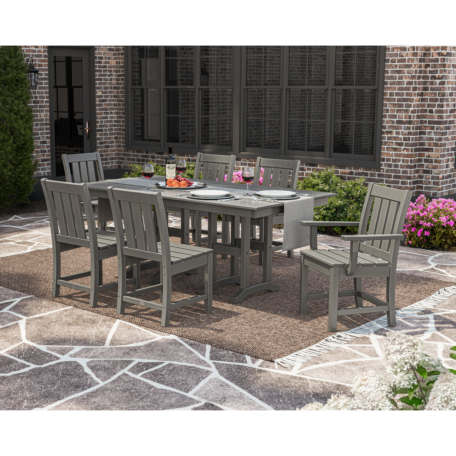 POLYWOOD® Oxford 72" Patio Dining Set, Slate Gray