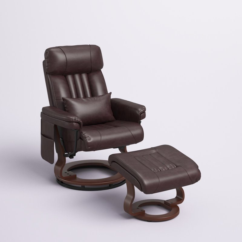 Kimmons Reclining Chairs with Ottoman, 360 Degrees Swivel Recliners with Massage, Faux Leather, Dark Brown Faux Leather
