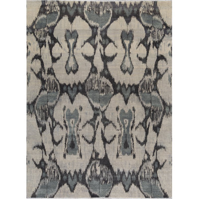 Tapis gris et gris foncé noué à la main de haute qualité