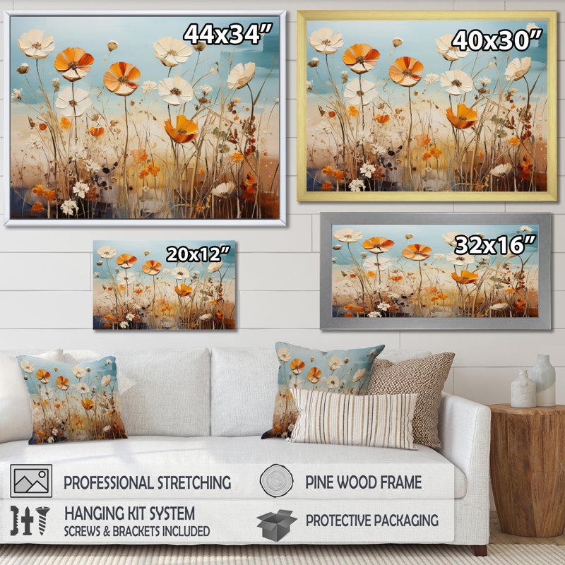 «Meadow Expressive Fields Pointillism I», reproduction sur toile, H 30 po x l 40 po x P 1,5 po, Cadre flottant blanc