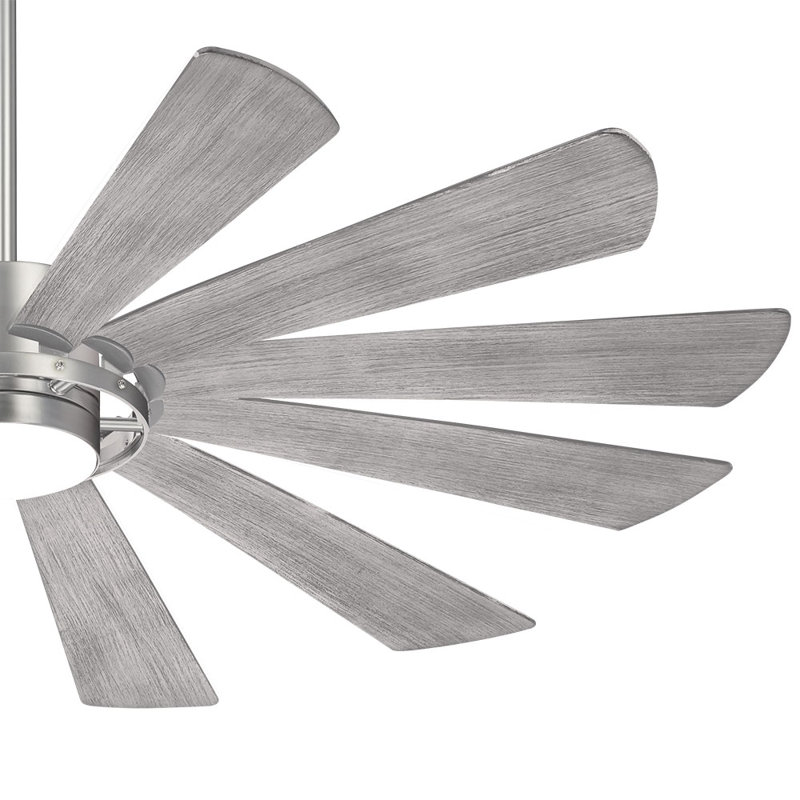 65" 12 - Blade Outdoor LED Smart Standard Ceiling Fan with Remote Control and Light Kit Included, Brushed Steel