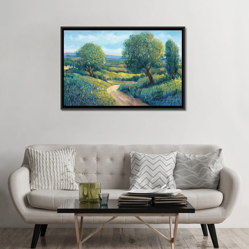 « country sentrees ii », reproduction sur toile, H 18 po x l 26 po x P 1,5 po, Toile avec cadre noir, Pas de tapis