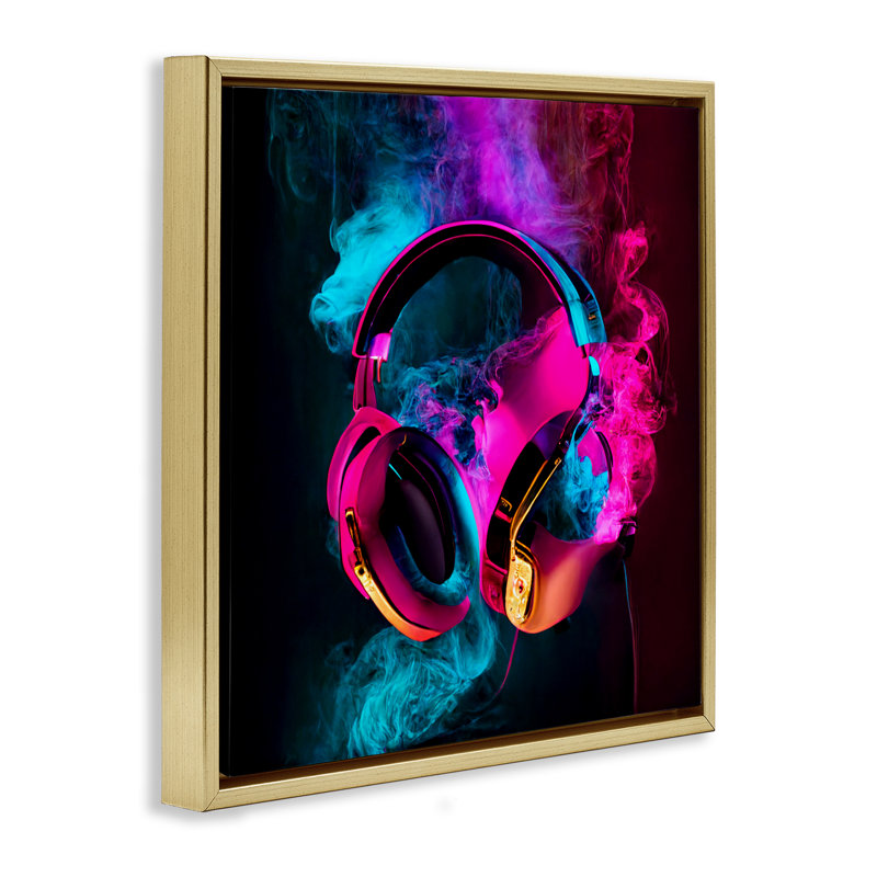 Cadre flottant pour casque Power Play rose, design par Sasha, H 25 po x l 25 po, Cadre flottant métallique doré