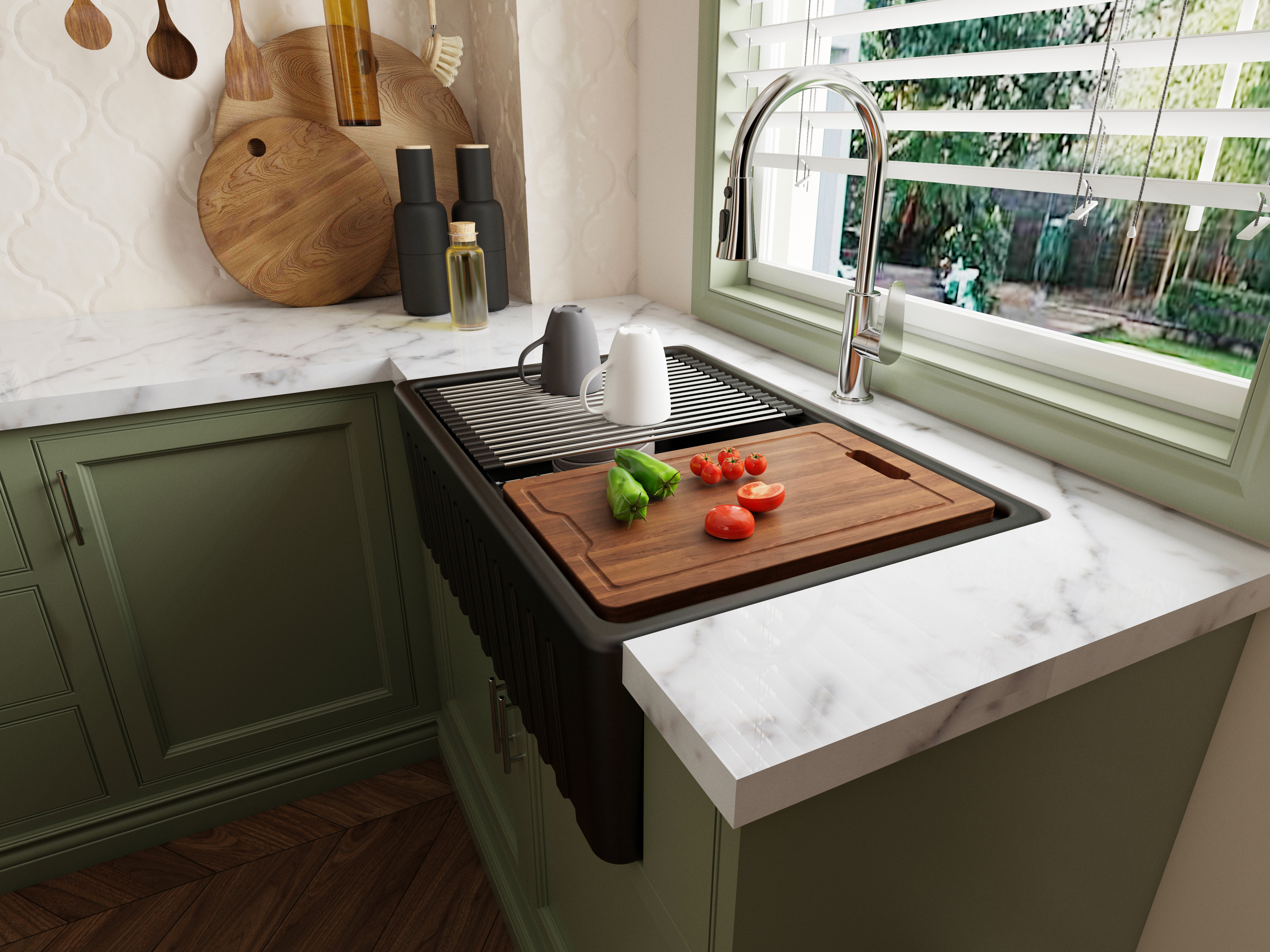 MEJE 30x20 Inch Matte Black Farmhouse Workstation Kitchen Sink, Cearmic ...