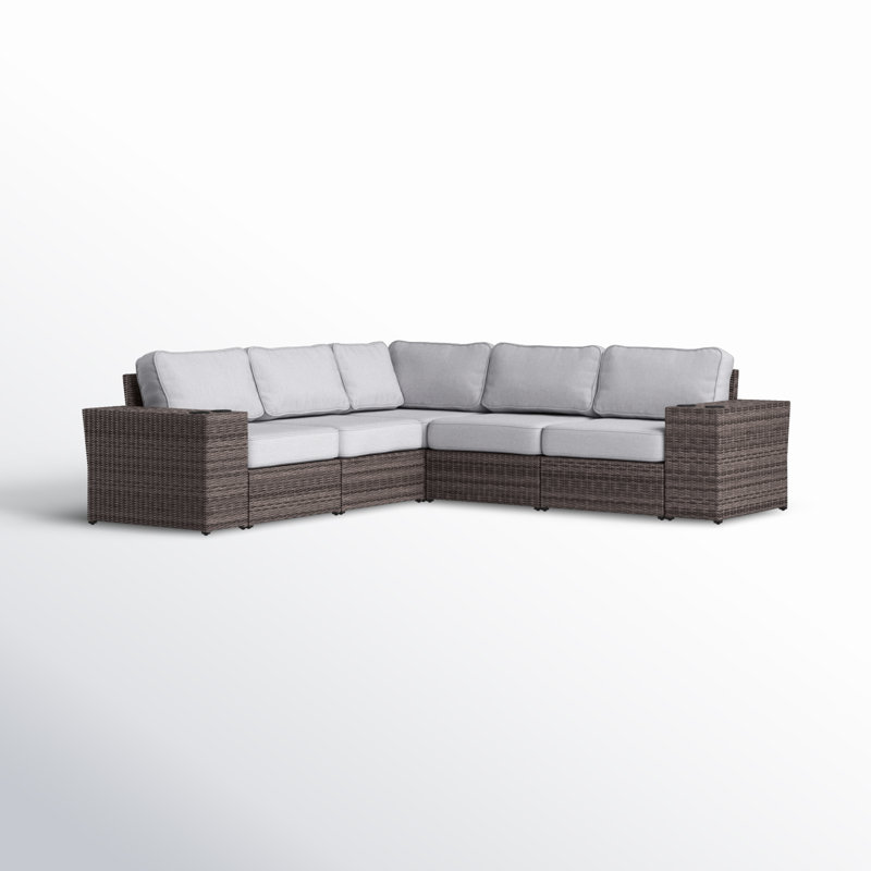 Ayantu Fully Assembled 102'' Wide Outdoor Wicker Reversible Patio Sectional with Cushions, Brown