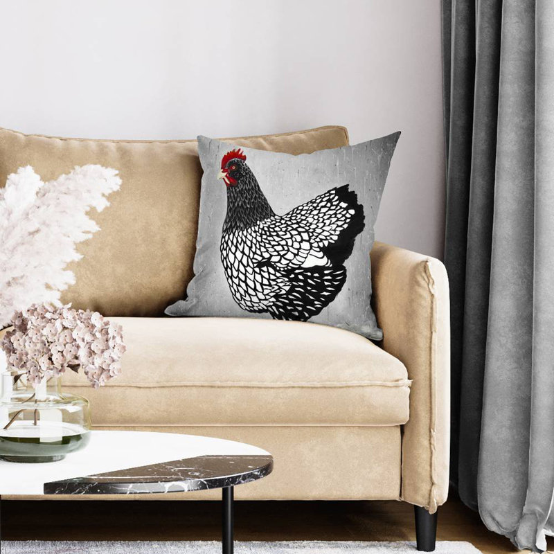 Black and white wyandotte hen - 20"x20" Throw pillow cover - Poly twill - Print on demand, Gray/Black, 20" x 20"