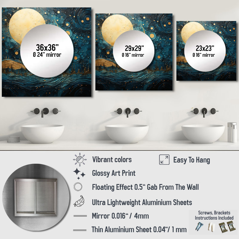 Liko - Miroir carré lune pour décoration murale, 29 po x 29 po