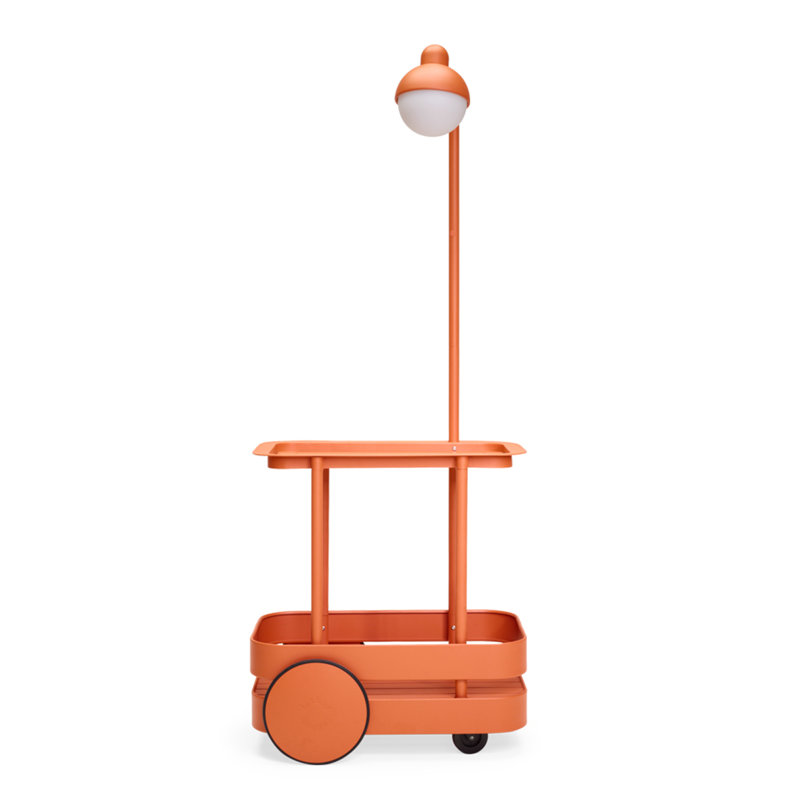 Tangerine Rectangular Bar Cart with Storage and LED Lights