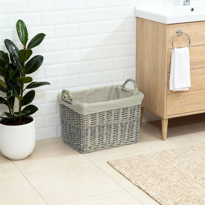 Wicker Laundry Basket with Lining and Handles, 36cm H x 43cm W x 56cm D, Grey Wash