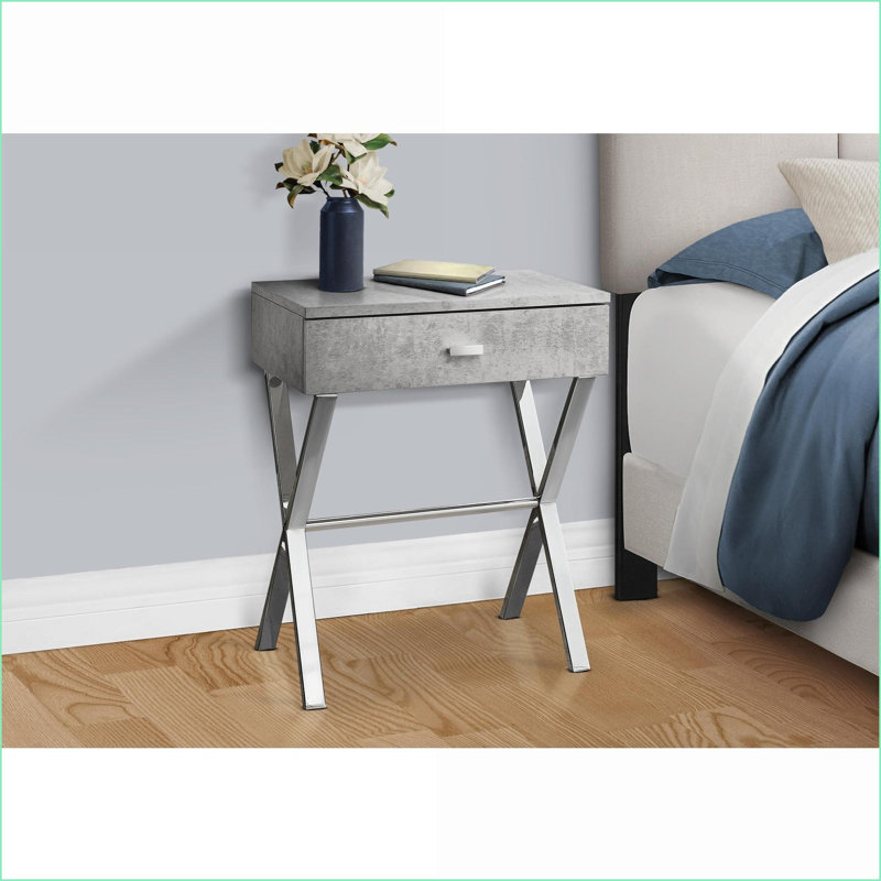 Table basse grise d'aspect ciment avec base chromée en X, stable pour le salon et amp; Chambre à coucher, Gris