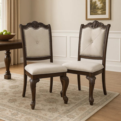 Ensemble de 2 chaises de salle à manger Cary, lin beige et café brun