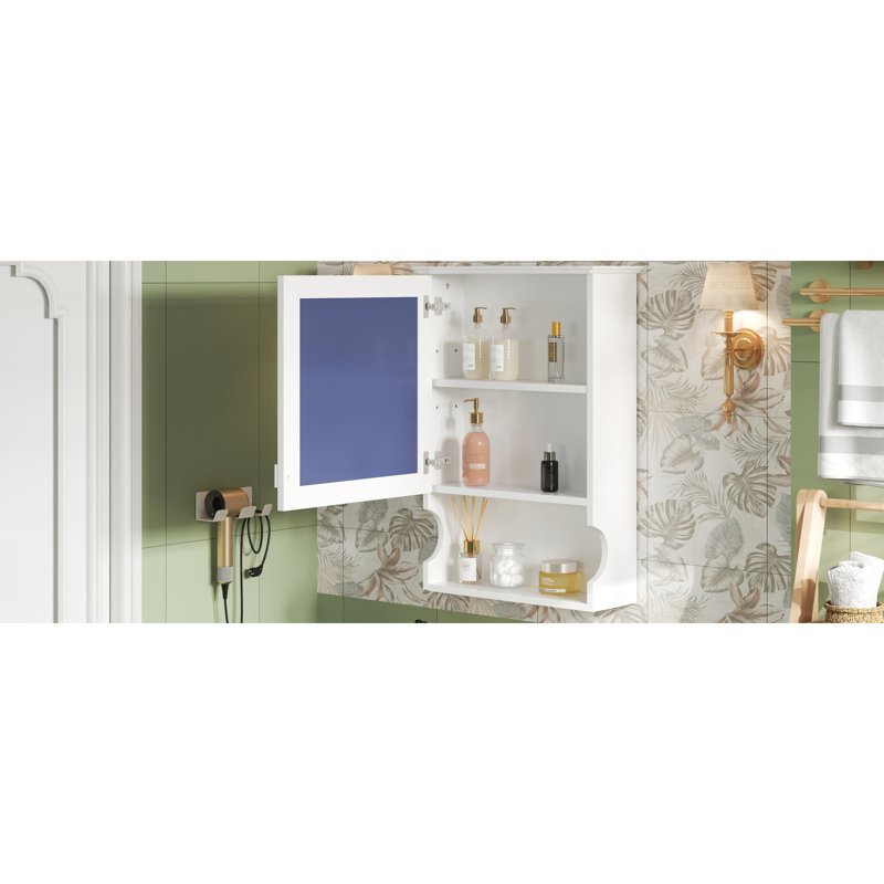 Wall Mounted, Medicine Cabinet, White, Solid Wood Frame, Adjustable Shelves, Dressing Area Use Storage With Mirror, Modern Style, Wood,