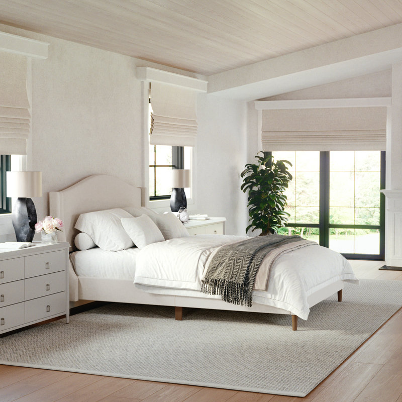 Lit plateforme tapissier avec tête de lit courbé Martha Stewart Amelia, Beige, Double