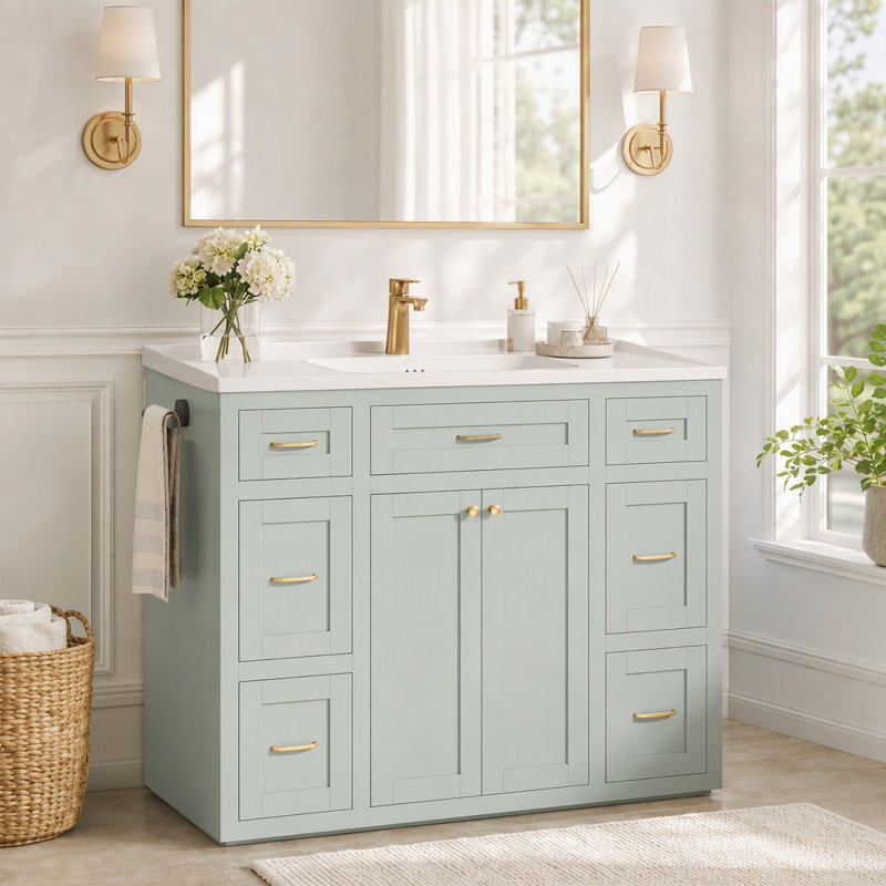 Meuble-lavabo simple 48 po avec comptoir en pierre, Vert menthe