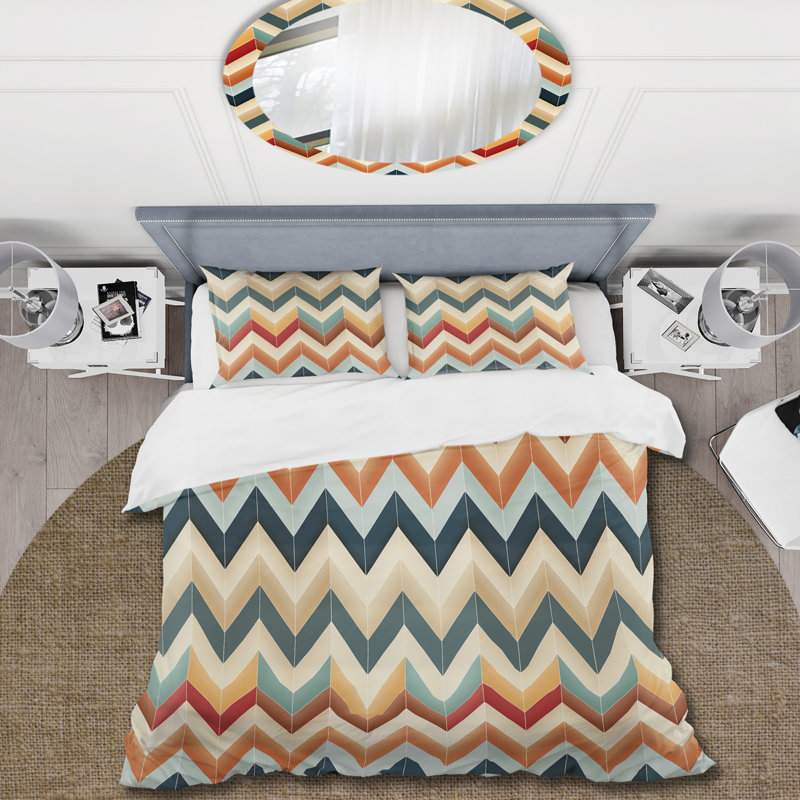 Literie à chevrons beige à chevrons élégants, Housse de couette pour très grand lit et 2 très
