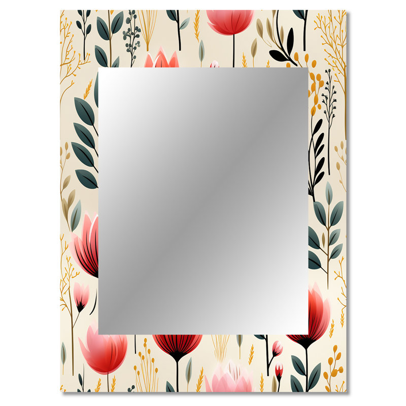 Safia Artistic Essence Floral Pattern - Floral Decorative Mirror, Cottage Wall Mirror, Printed Metal Art, 40" x 30"