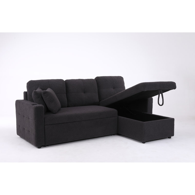 Canapé-lit modulaire avec méridienne avec rangement Lambswool, Gris foncé