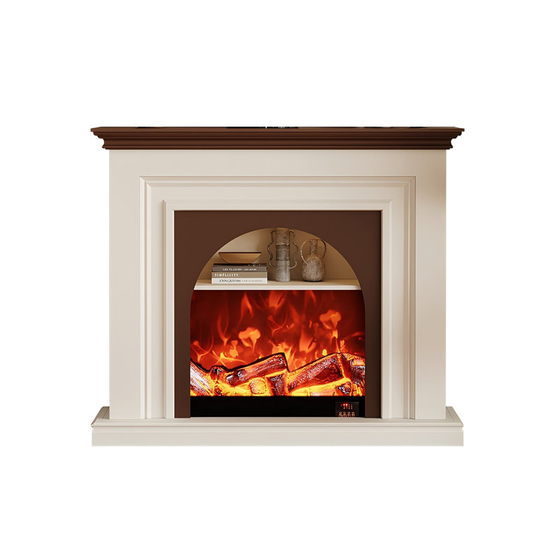 Foyer électrique 47,24 po de style crème minimaliste avec fausse flamme DEL réaliste, 43.31" H x 47.24" W x 13.78" D