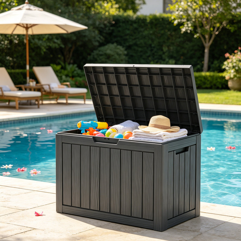 Boîte de rangement pour terrasse 45 po, Boîte de rangement 45 gallons en résine noire