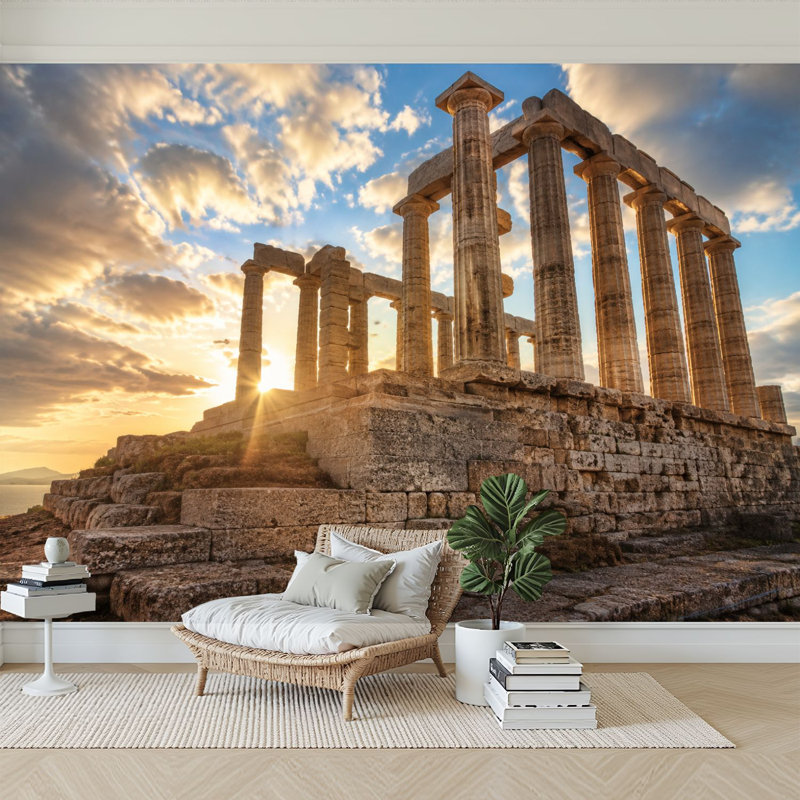 Papier peint adhésif auto-adhésif moderne pour la chambre à coucher - avec temples anciens - L 100 po x l 144 po Peel and Stick