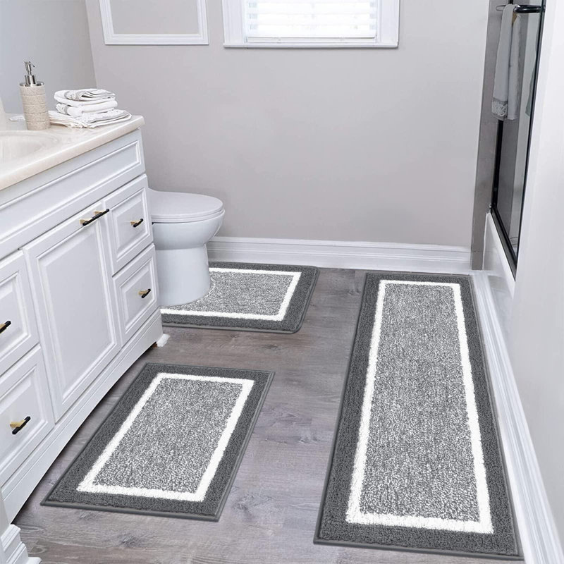 Ultra Soft 3-Piece Set Rectangle Bath Rug, Dark Grey