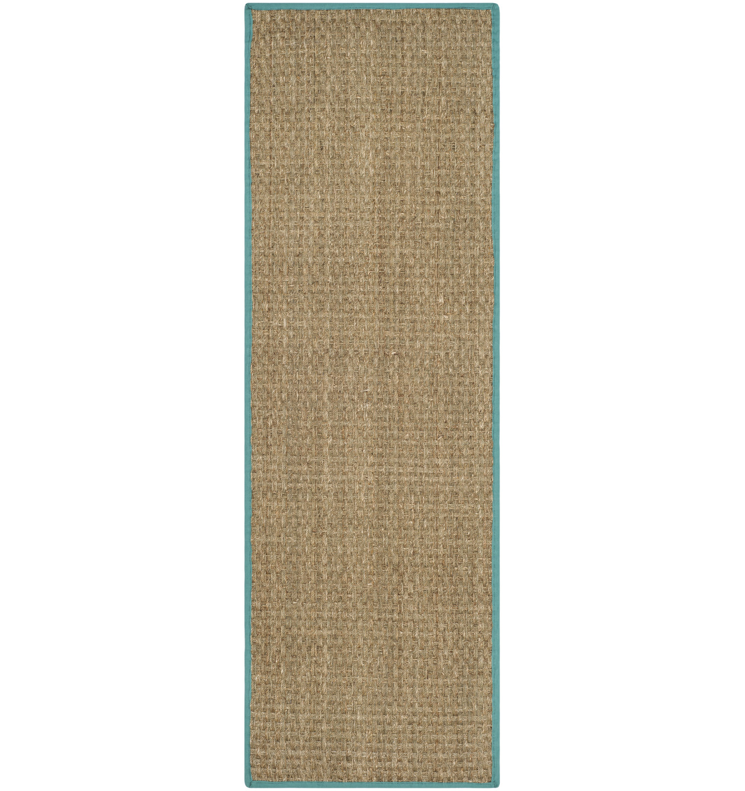 Auckland Bamboo Slat/Seagrass Natural/Teal Area Rug, Runner 2'6" x 6'