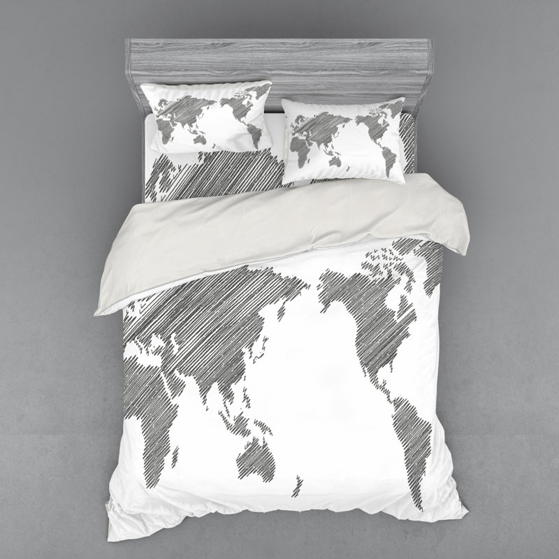World Map Eclectic Polyester Duvet Cover, Queen Duvet Cover + 3 Additional Pieces
