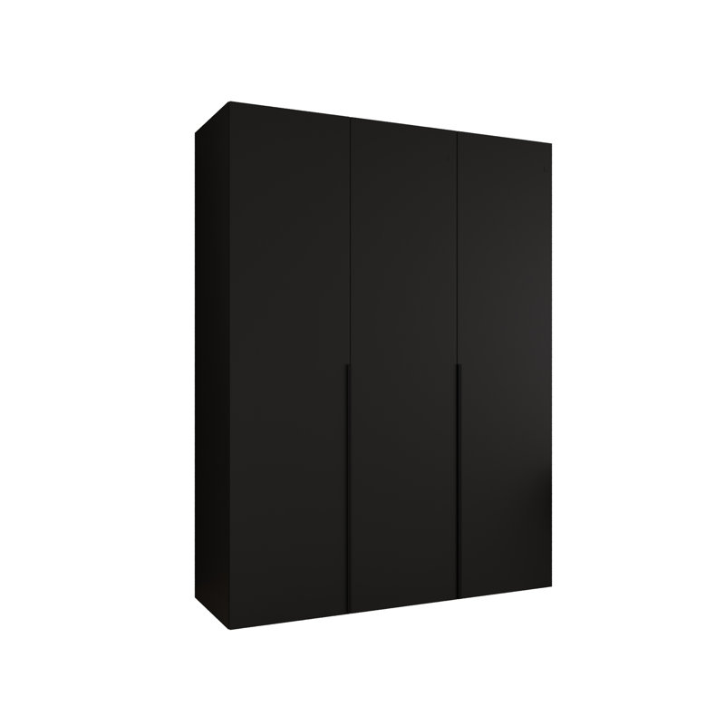 Manufactured Wood Wardrobe, black matt + handles: black