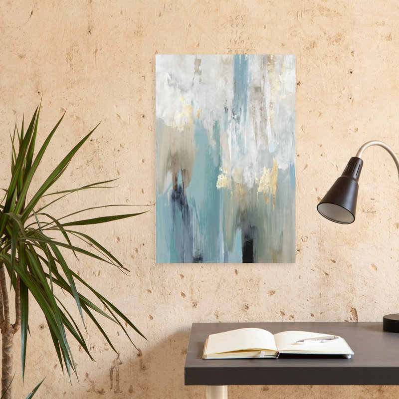 Cascade bleu sarcelle, art abstrait rêveur, H 24 po x l 16 po