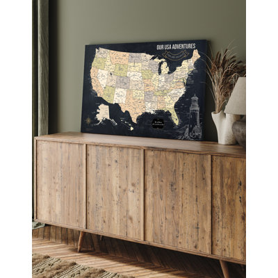 Canvas USA Map Painting for Wall Decor, Pinnable Map Amerika to Mark Travels, USA Travel Map Print for Home, Office, Study, and RV, Ready to Hang