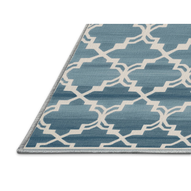 Tapis bleu en treillis lavable à la machine, Carré 3 pi