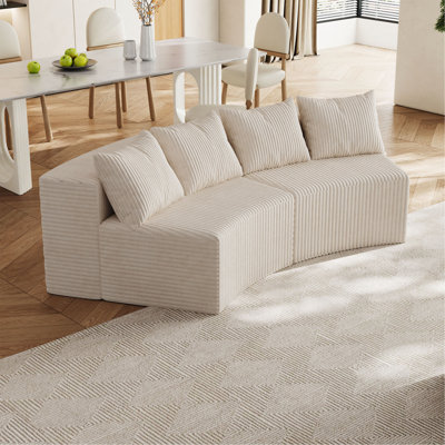 Corduroy Curved Sectional Sofa With Four Pillows,Curved Symmetrical Modular Semi Circular Sofa Sectional For Bedroom, Living Room, Office For Leisure Or Nap, Reading Room, And Lobby(Two Modules)