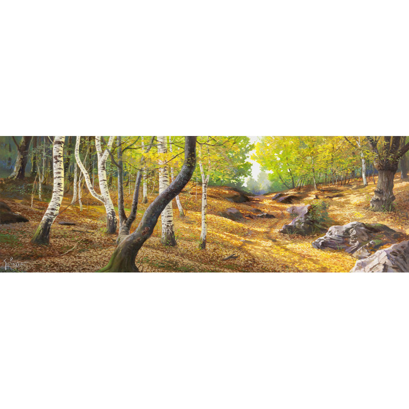 Path In The Wood by Adriano Galasso - Wrapped Canvas Painting, 35cm H x 100cm W x 4cm D
