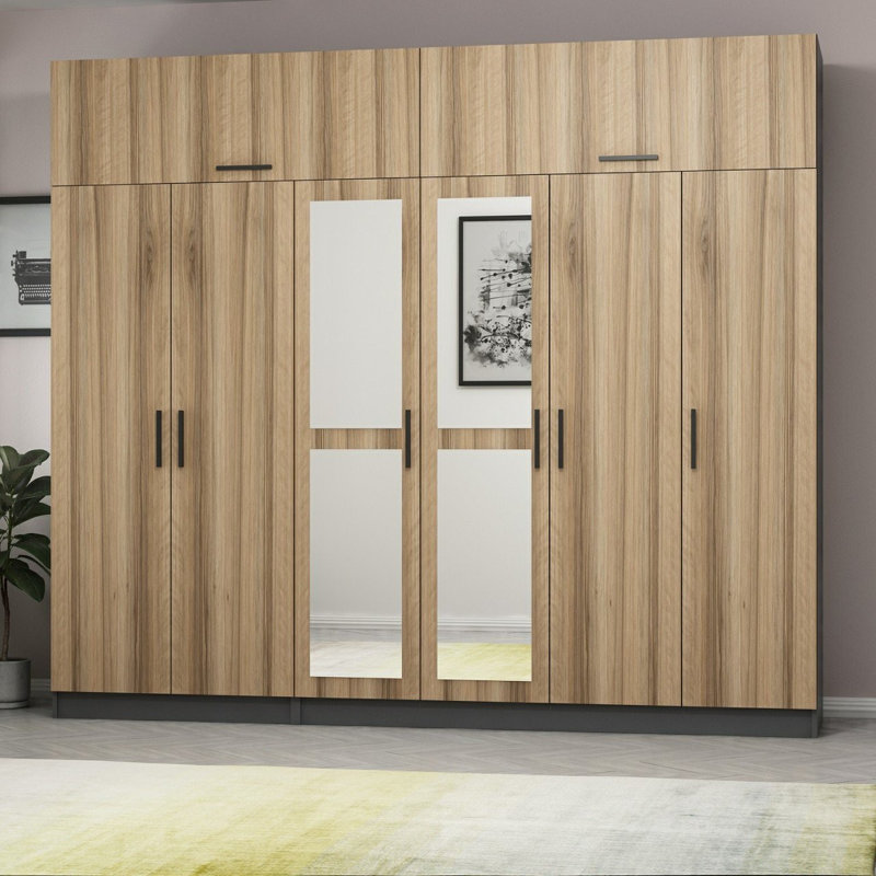Elina Manufactured Wood Wardrobe, 255cm H x 270cm W x 52cm D, Brown