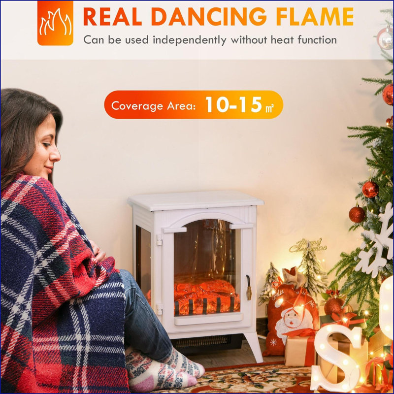 Poêle électrique avec flammes DEL réalistes | H 23 po, blanc neige | 750 W / 1500 W | Métal