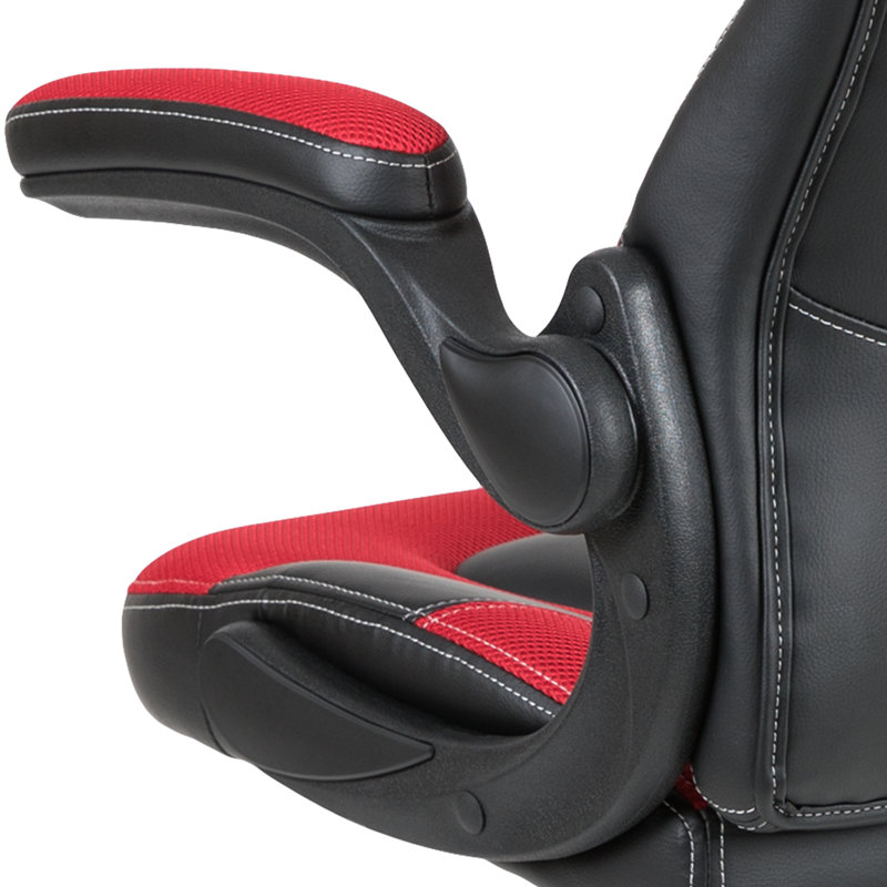 Ergonomic Adjustable Swivel Computer Gaming Chair with Flip-up Arms, Red/Black