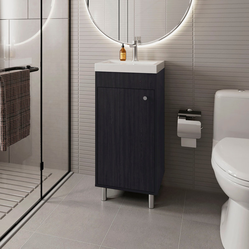 Ensemble de meuble-lavabo de salle de bain, 1 porte, 2 tablettes de rangement, finition wengé, Wengé