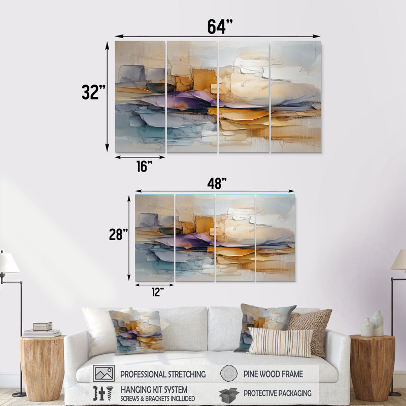 Carterton - art mural abstrait - art mural moderne pour le salon, 4, H 28 po x l 48 po