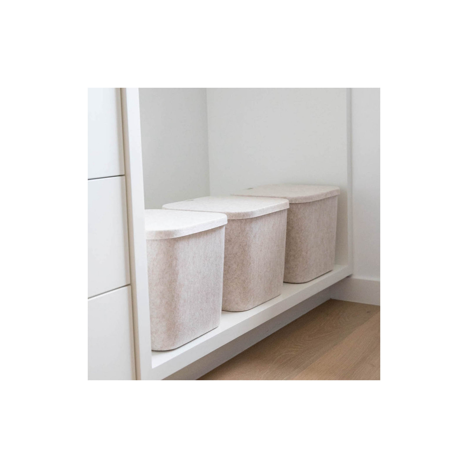 Sculpted Felt Storage Bin with Lid, Stone