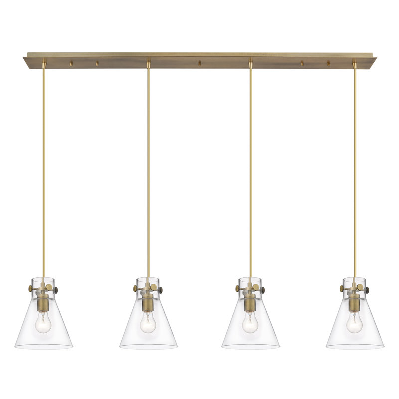 Luminaire suspendu conique à 4 lumières Amrith, Laiton brossé, Transparent